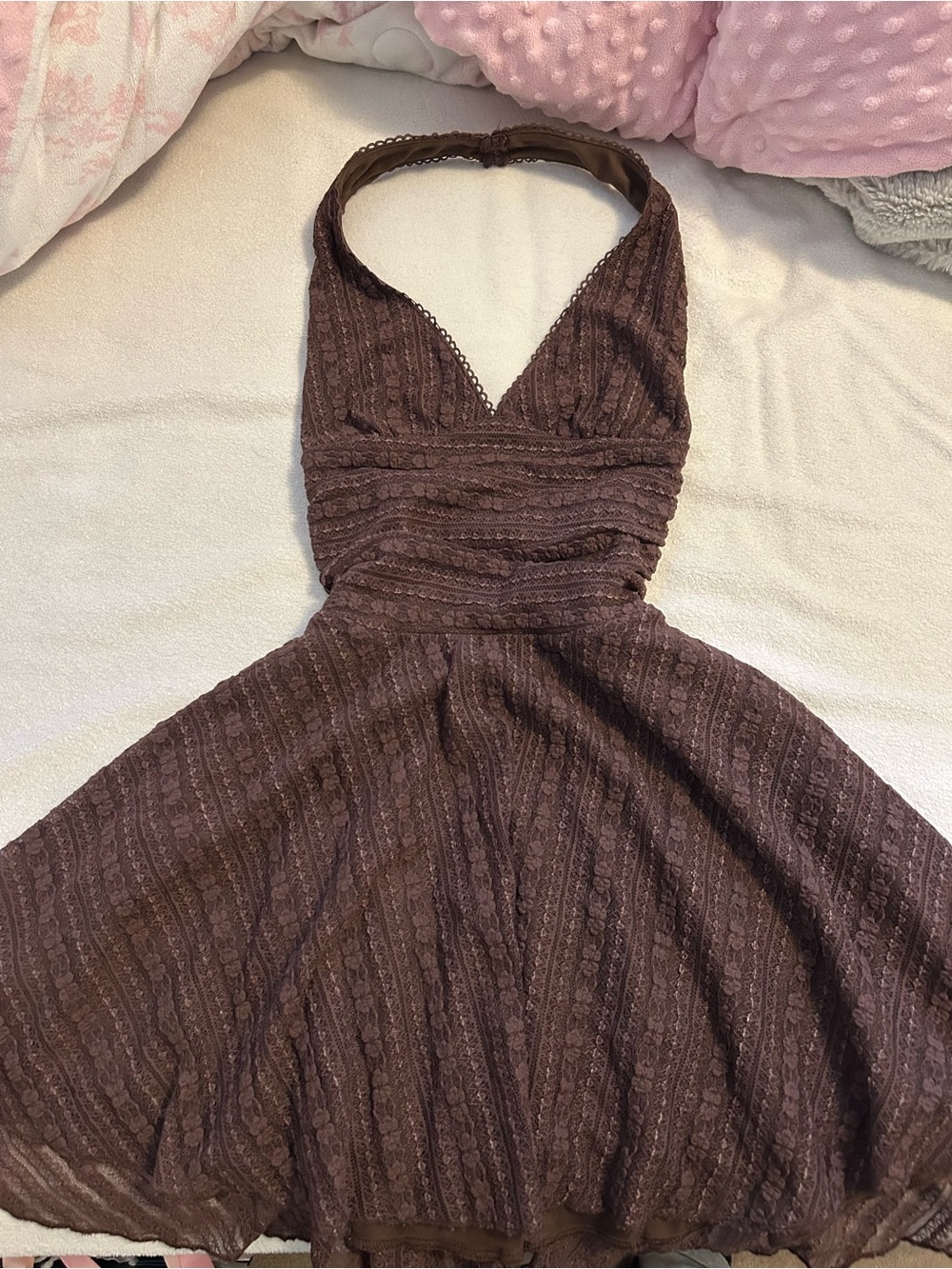 Women’s Brown Lace Halter Fit & Flare Mini Dress